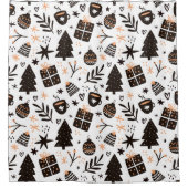 白黒のクリスマスパターン シャワーカーテン (正面)