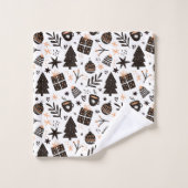 白黒のクリスマスパターン バスタオルセット (ウォッシュタオル)