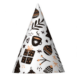 白黒のクリスマスパターン パーティーハット