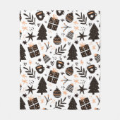 白黒のクリスマスパターン フリースブランケット (正面)
