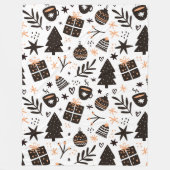 白黒のクリスマスパターン フリースブランケット (正面)