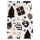 白黒のクリスマスパターン ミディアムペーパーバッグ (裏面)