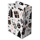 白黒のクリスマスパターン ミディアムペーパーバッグ (裏面アングル)