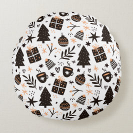 白黒のクリスマスパターン ラウンドクッション