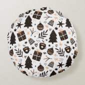 白黒のクリスマスパターン ラウンドクッション (裏面)