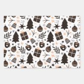 白黒のクリスマスパターン ラッピングペーパーシート (正面3)