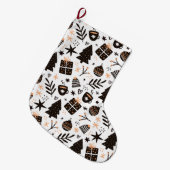 白黒のクリスマスパターン ラージクリスマスストッキング (正面 (吊り時))