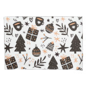 白黒のクリスマスパターン 枕カバー (正面)