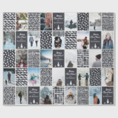 白黒のクリスマスパーソナライズのコラージュ写真 ラッピングペーパー (フラット)