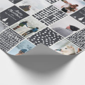 白黒のクリスマスパーソナライズのコラージュ写真 ラッピングペーパー (角)