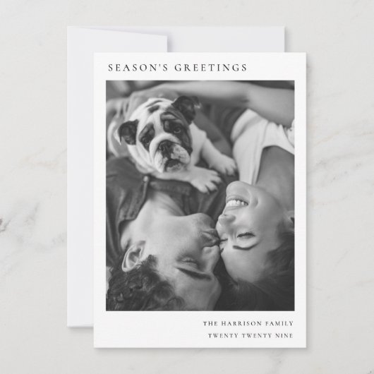 白黒のクリスマスミニマルのシンプル写真 シーズンカード (正面)