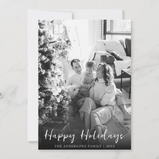 白黒のクリスマスモダン家族の写真 シーズンカード (正面)