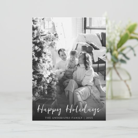 白黒のクリスマスモダン家族の写真 シーズンカード (スタンド正面)