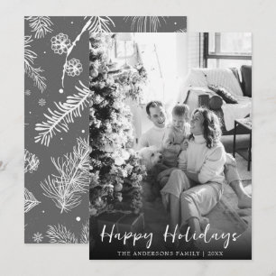 白黒のクリスマスモダン家族の写真 シーズンカード