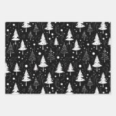 白黒のクリスマスモダン ラッピングペーパーシート (正面)