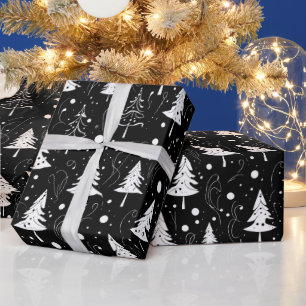 白黒のクリスマスモダン ラッピングペーパー