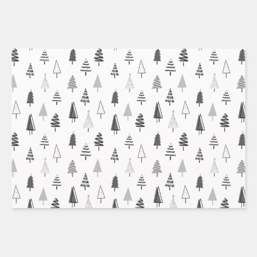 白黒のクリスマス休暇 ラッピングペーパーシート (正面)