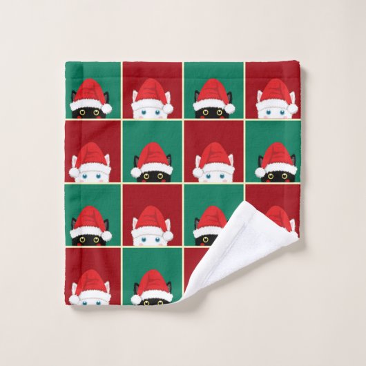 白黒のクリスマス猫 バスタオルセット (ウォッシュタオル)