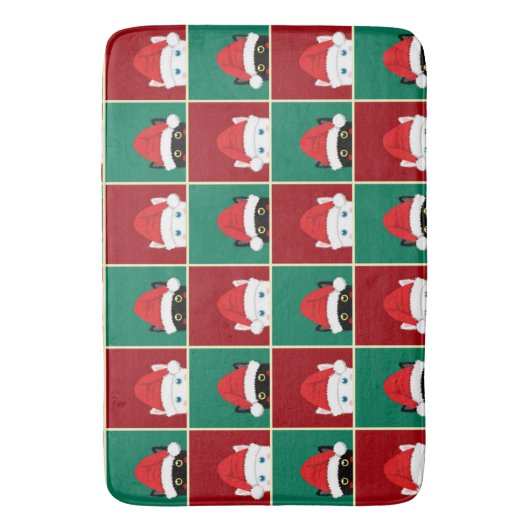白黒のクリスマス猫 バスマット (正面縦)