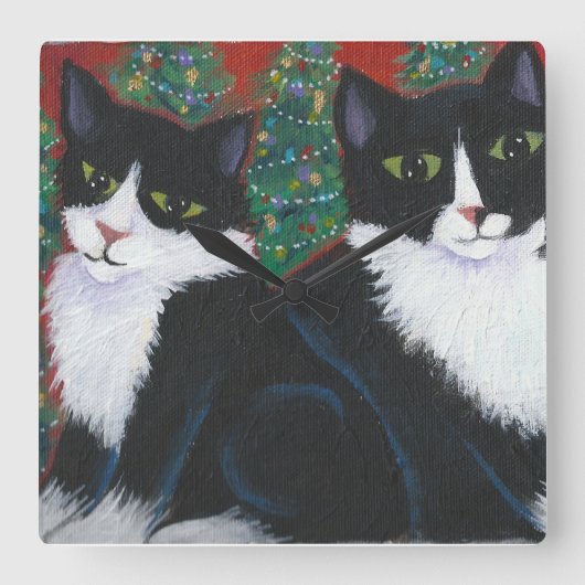 白黒のクリスマス スクエア壁時計 (正面)