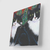 白黒のクリスマス スクエア壁時計 (傾斜)