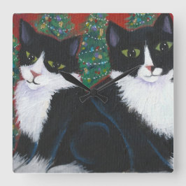 白黒のクリスマス スクエア壁時計