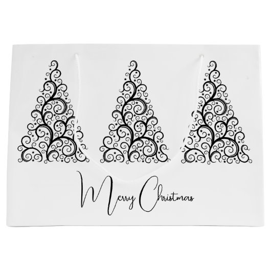 白黒のクリスマス ラージペーパーバッグ (正面)