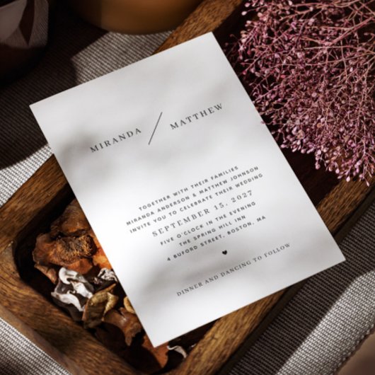 白黒のクリーンシンプルミニマル結婚リスト 招待状