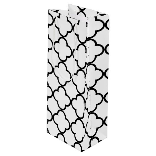 白黒のクローバーパターン ワインギフトバッグ (正面アングル)