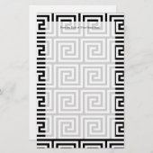 白黒のグラフィックギリシャ語の鍵パターン 便箋 (正面/裏面)