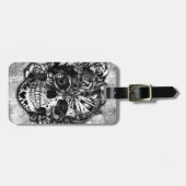 白黒のグランジなキャンデーの砂糖のスカル。 ラゲッジタグ (正面横)