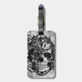 白黒のグランジなキャンデーの砂糖のスカル。 ラゲッジタグ (裏面縦)