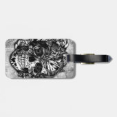 白黒のグランジなキャンデーの砂糖のスカル。 ラゲッジタグ (裏面横)