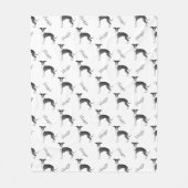 白黒のグレイハウンドイタリアンのパターンと名前 フリースブランケット (正面)