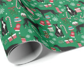 白黒のグレイハウンド犬のクリスマス ラッピングペーパー (ロールコーナー)