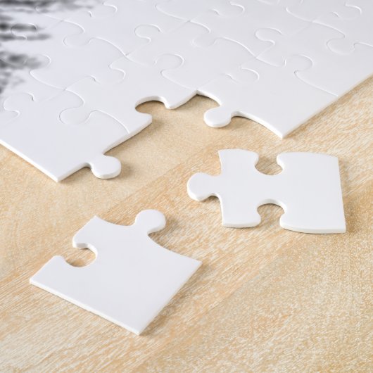 白黒のグレー·ウルフの絵を描く動物画 ジグソーパズル (側面)