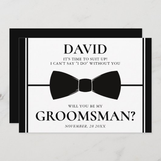 白黒のグローマエレガントンスカードに合わせる時間 招待状 (正面/裏面)