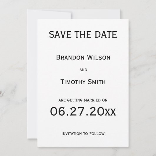 白黒のゲイ結婚式の日付カードを保存 招待状 (裏面)