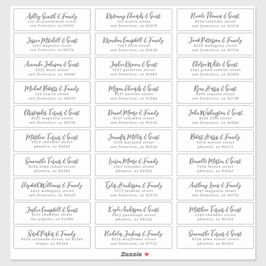 白黒のゲストシンプル名のア結婚ドレス シール (シート)
