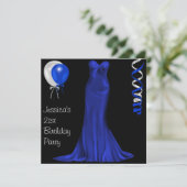 白黒のコバルトのフォーマルドレスの第21誕生日 招待状 (スタンド正面)