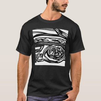 白黒のコルベットがプリントされた黒のTシャツ Tシャツ