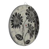 白黒のコンテンポラリーな花模様 ダーツボード (正面左)