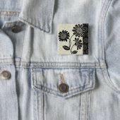 白黒のコンテンポラリーな花模様 缶バッジ (インサイチュ)