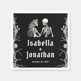 白黒のゴシック様式のハロウィン結婚スケルトン スタンダードカクテルナプキン