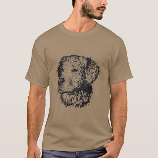 白黒のゴールデン・リトリーバーの子犬のポートレート Tシャツ (正面)