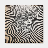 白黒のサイケデリックデザイン マグネット (正面)