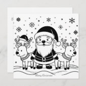 白黒のサンタクロースとトナカイ シーズンカード (正面/裏面)