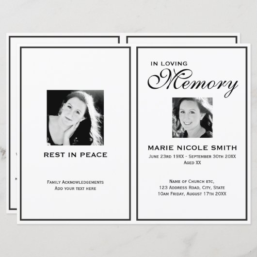 白黒のサービス順プログラム (正面/裏面)