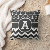 白黒のシェブロンのパーソナライズで航海のないかり クッション (ブランケット)