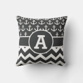白黒のシェブロンのパーソナライズで航海のないかり クッション (裏面)